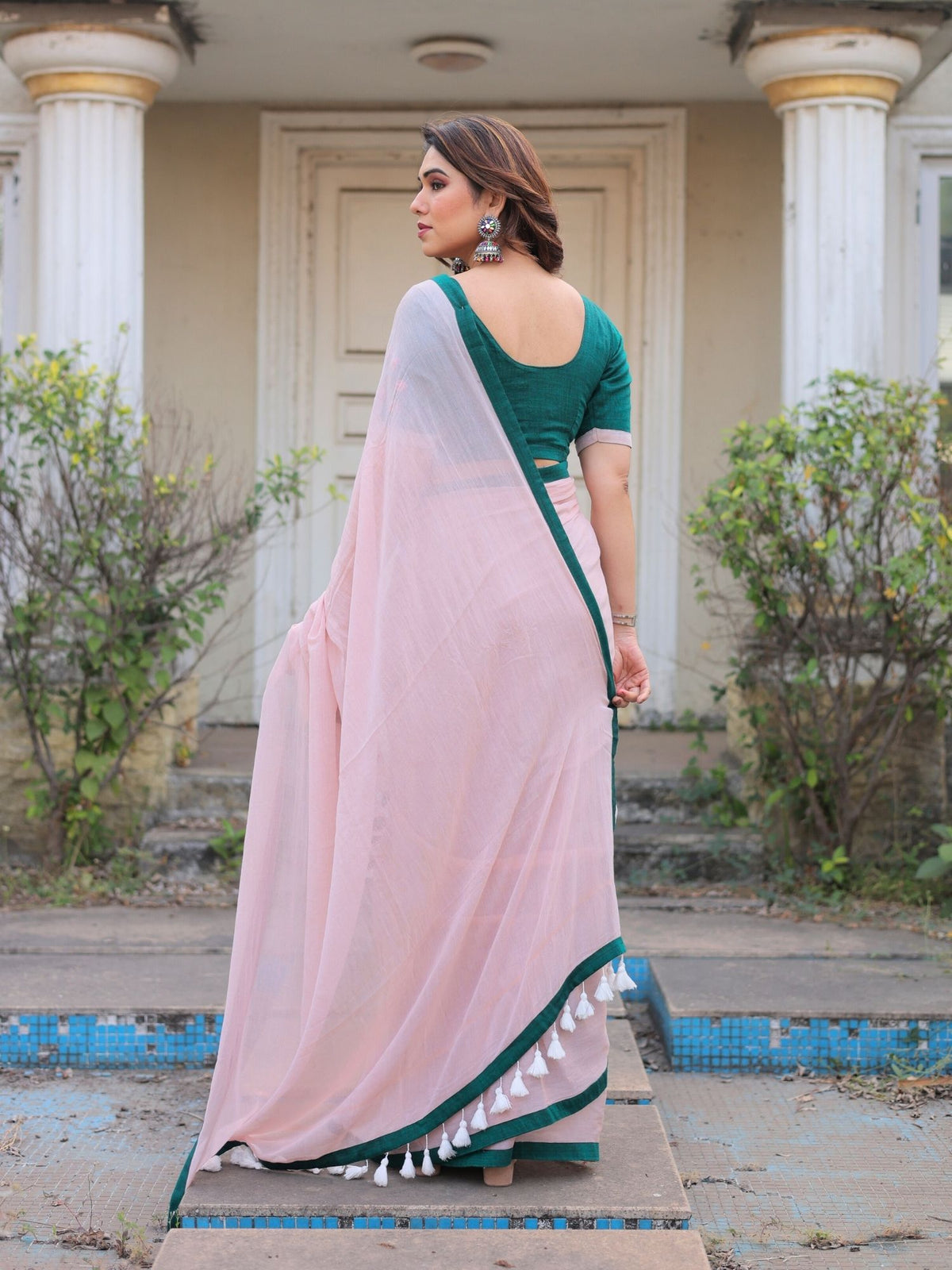 Fairytale blush pink hand embroidered saree with blouse
