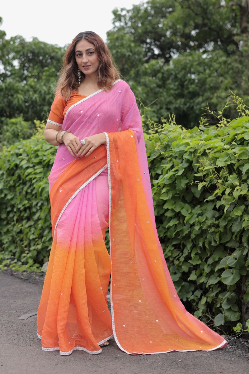 Aruni Ombre Cotton Linen Saree with Blouse