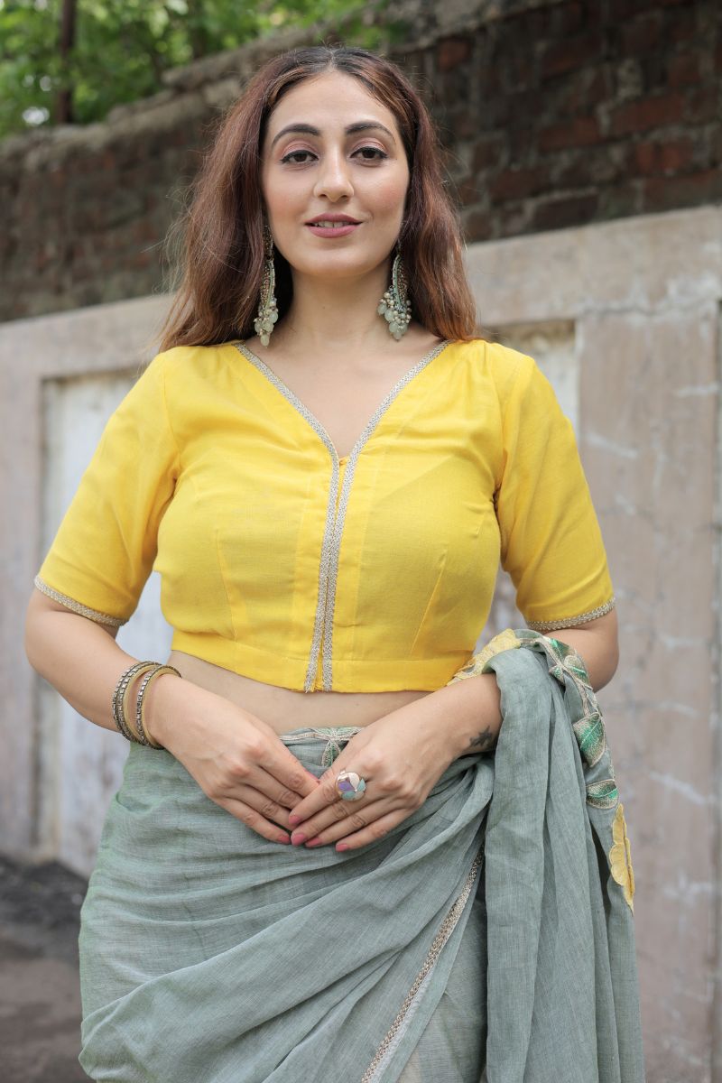 Meadow Bloom Sage Green Mul Cotton Saree with blouse
