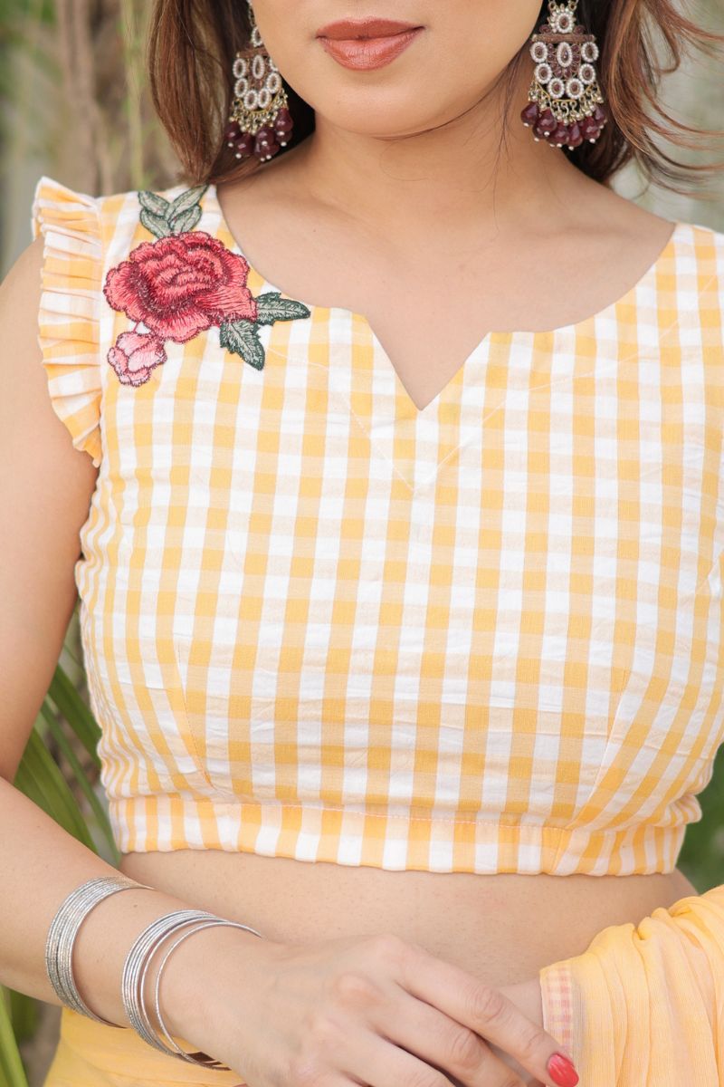 Yellow gingham rose blouse