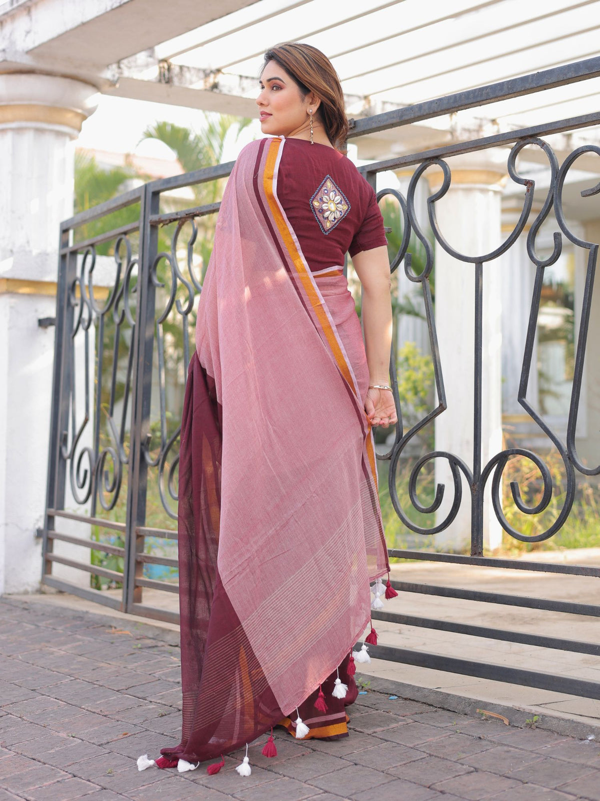 Rubaru dual tone saree with embroidered blouse