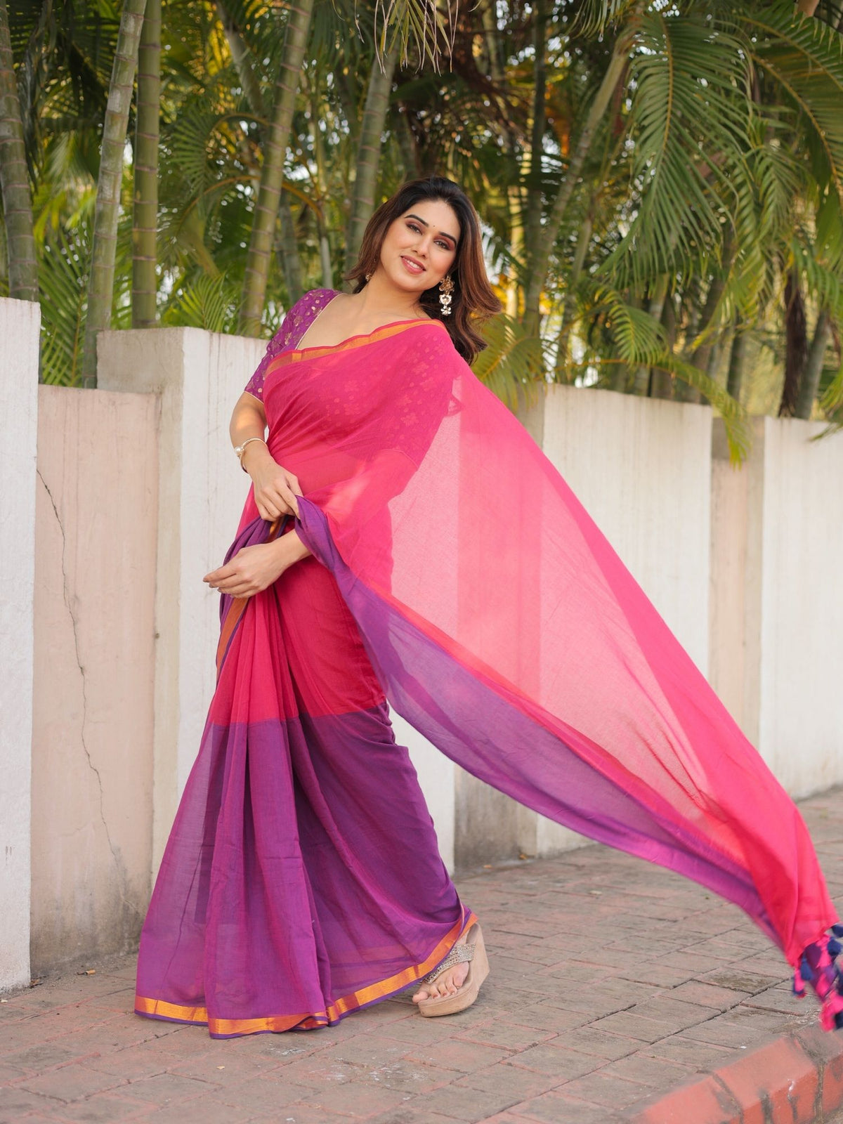 Sita dual color cotton saree with blouse