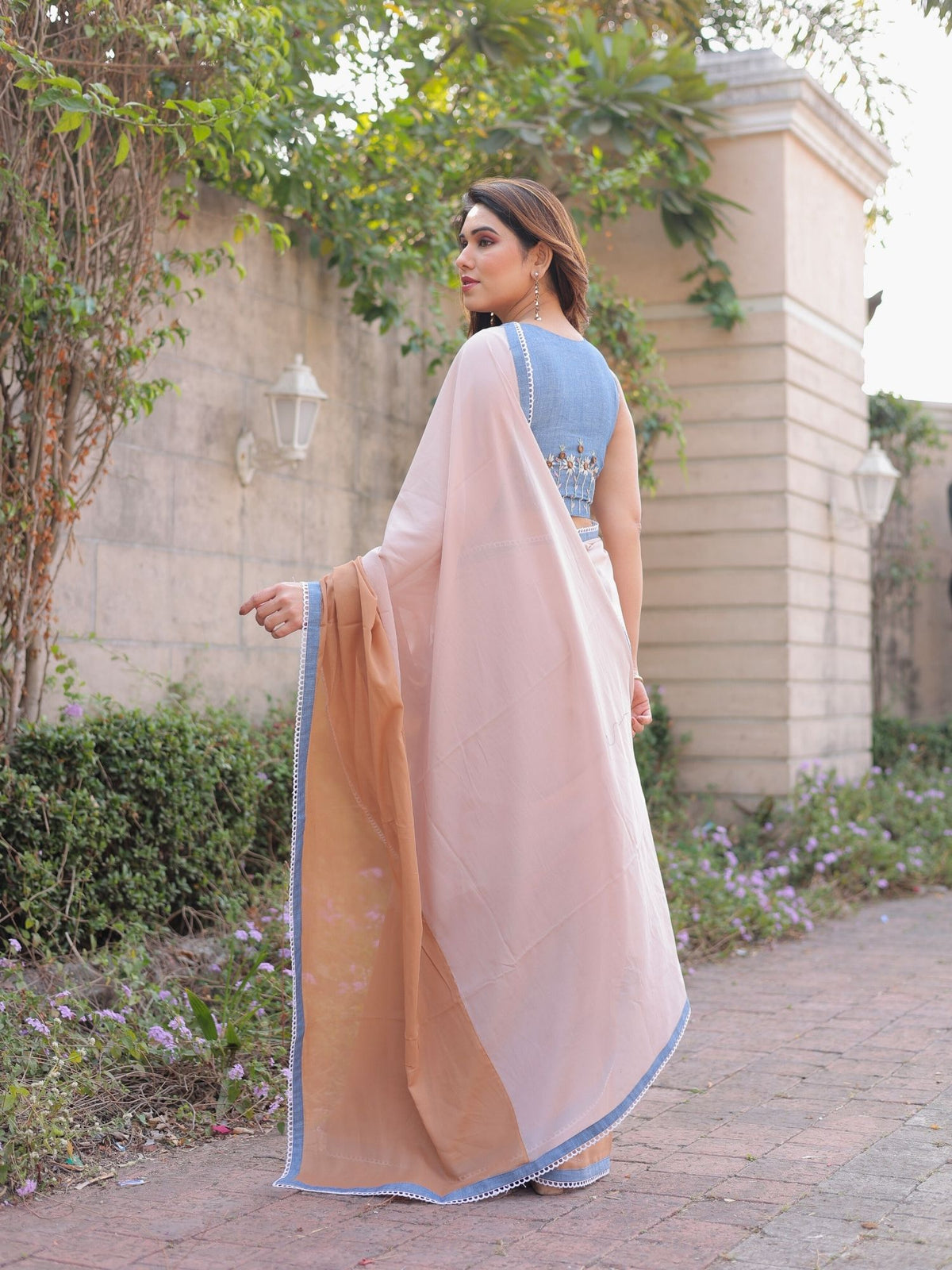 Daisy dual color saree with denim blouse