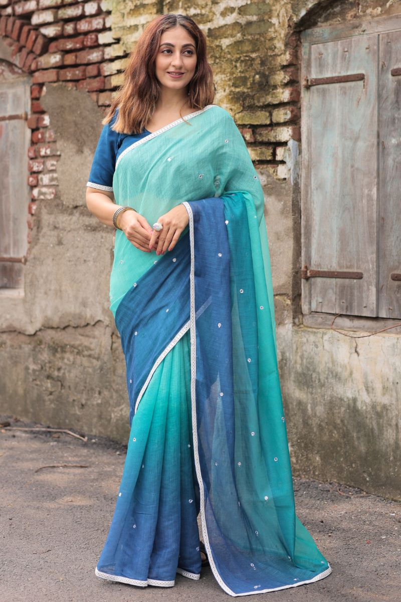Leher Ombre Cotton Linen Saree with blouse