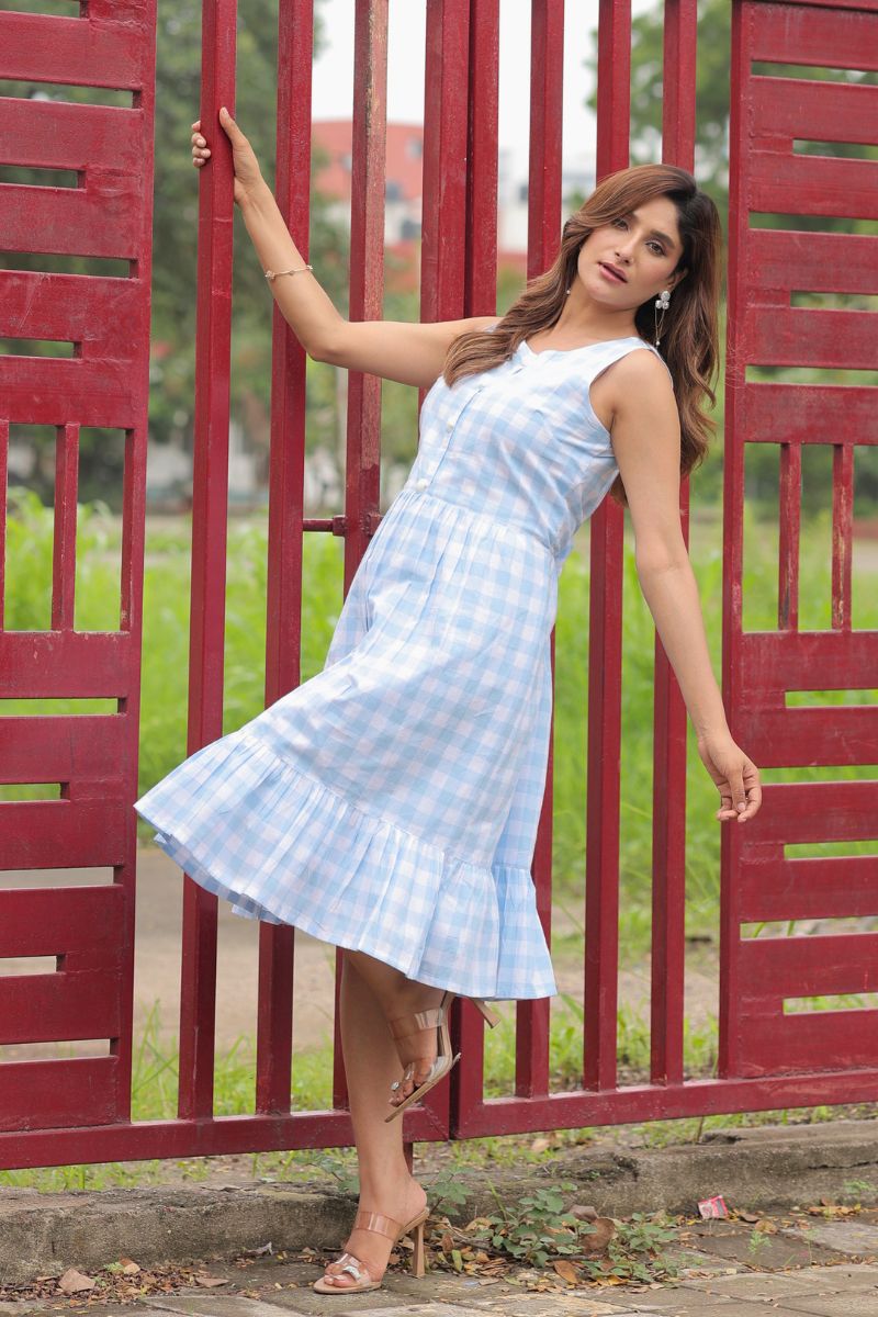 Blue Gingham Cotton Dress