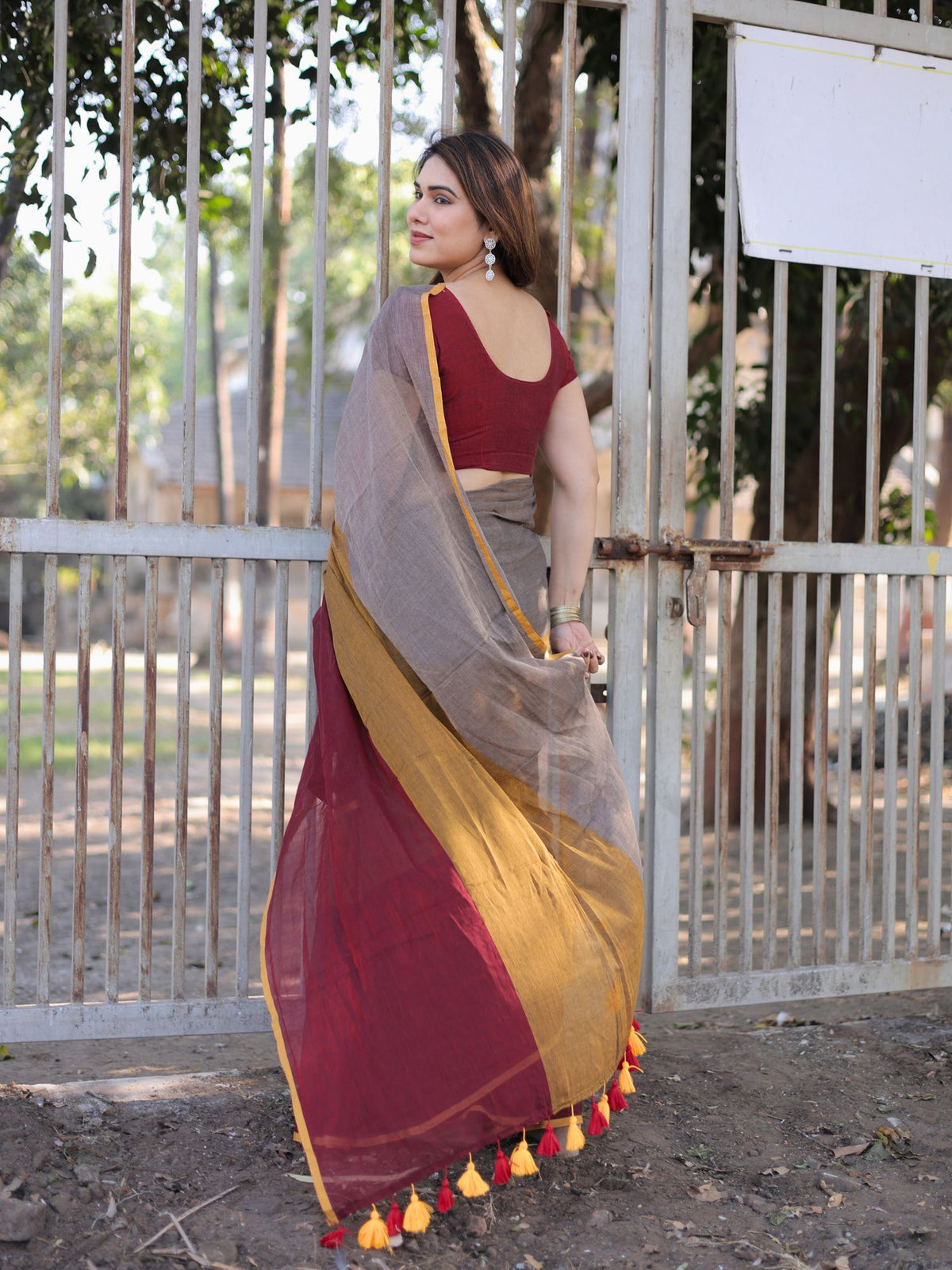 Sindoori mul cotton saree with blouse