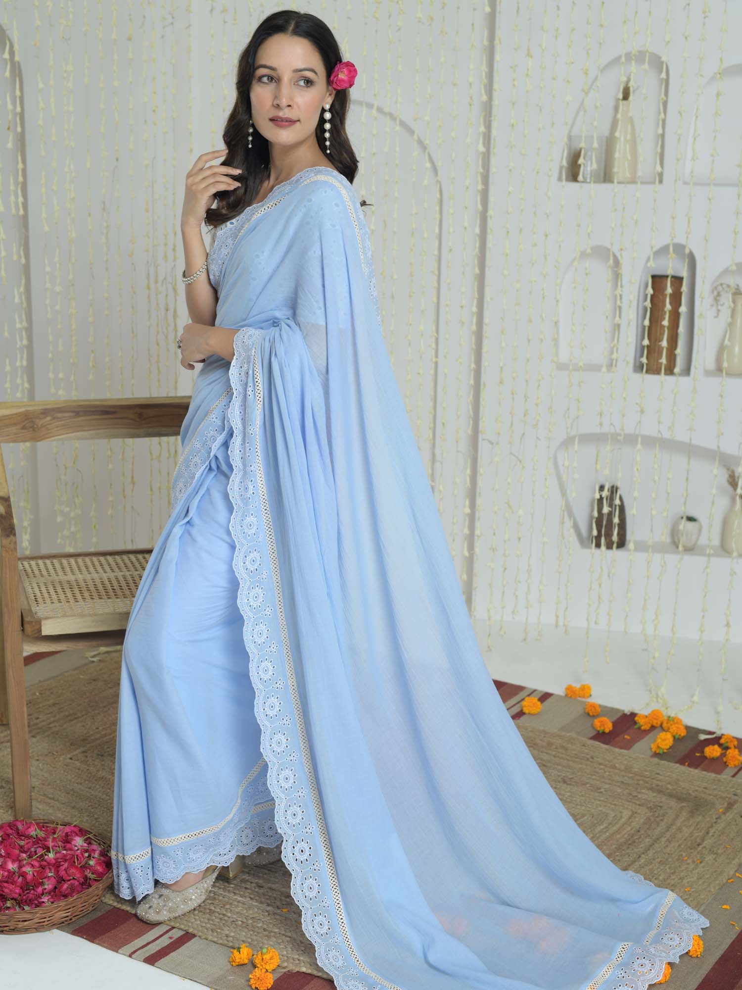 Buy Purple Blue Modal Cotton Saree - Royal Affairs – Resham Suti