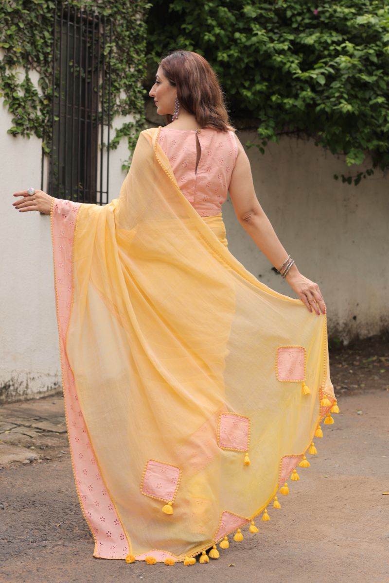 Kanak Mul Cotton Saree with Schiffli Blouse