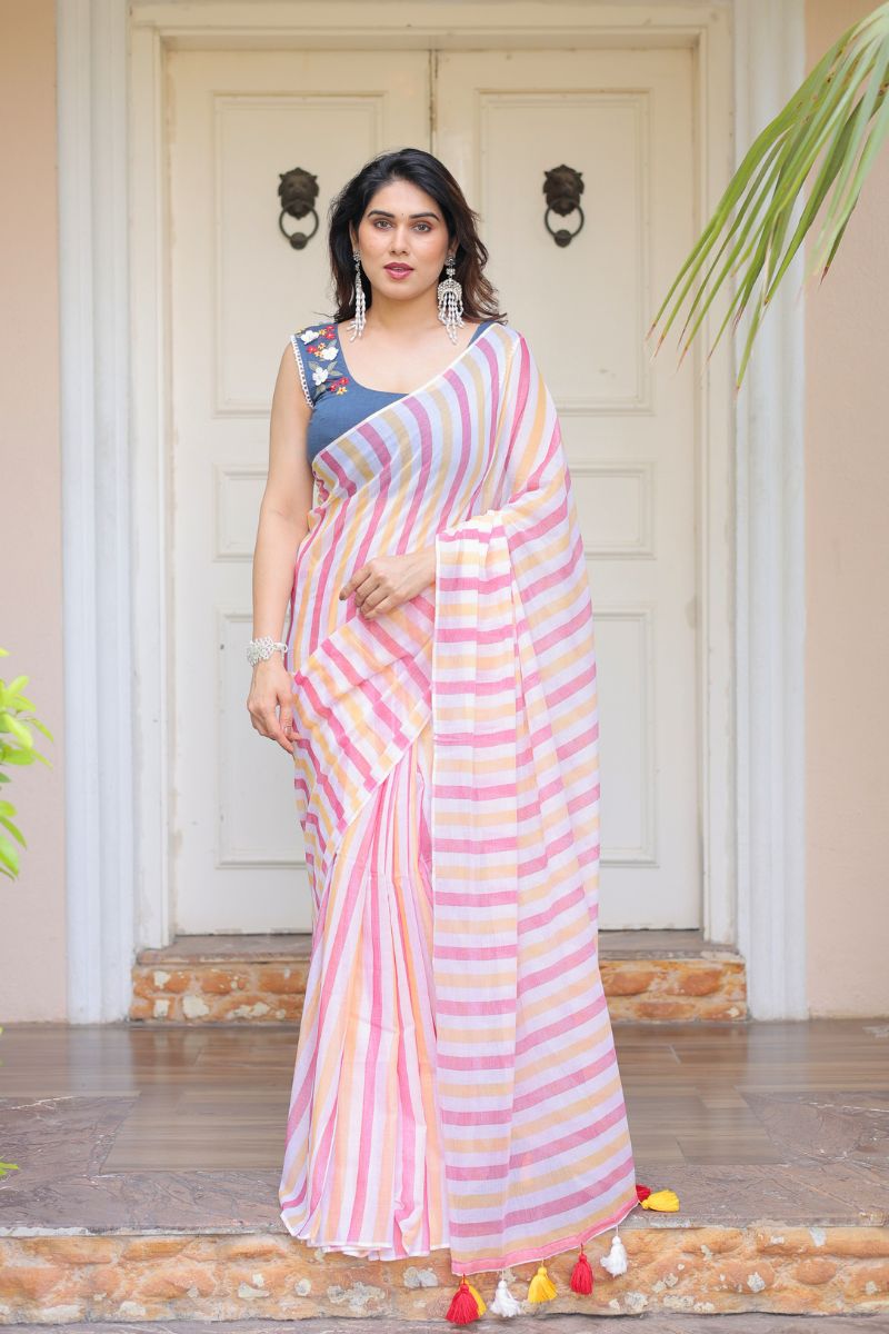 Moss Trail multi stripes saree with blouse