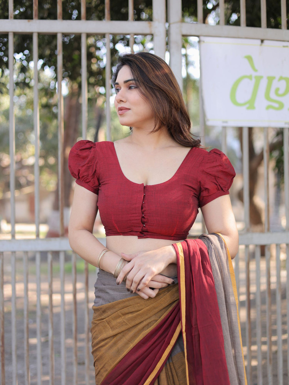 Sindoori mul cotton saree with blouse