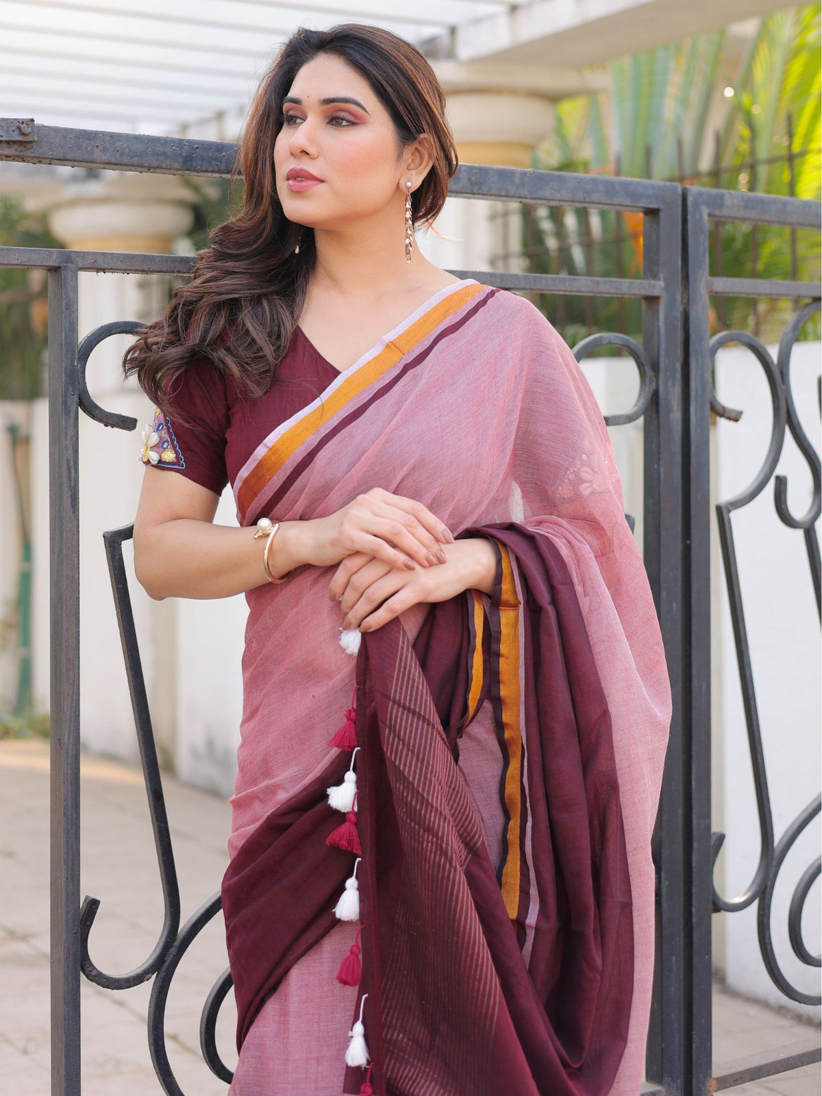 Rubaru dual tone saree with embroidered blouse