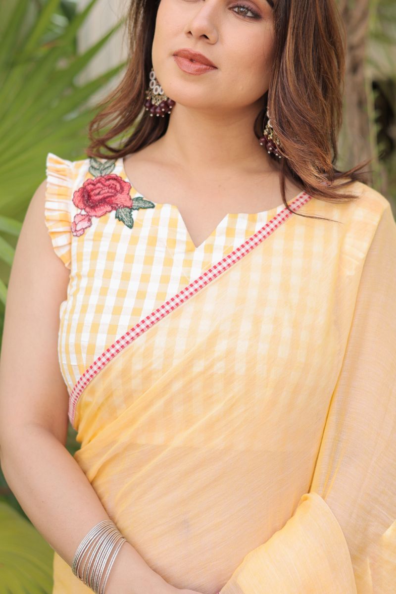 Yellow Rose mul cotton saree with blouse