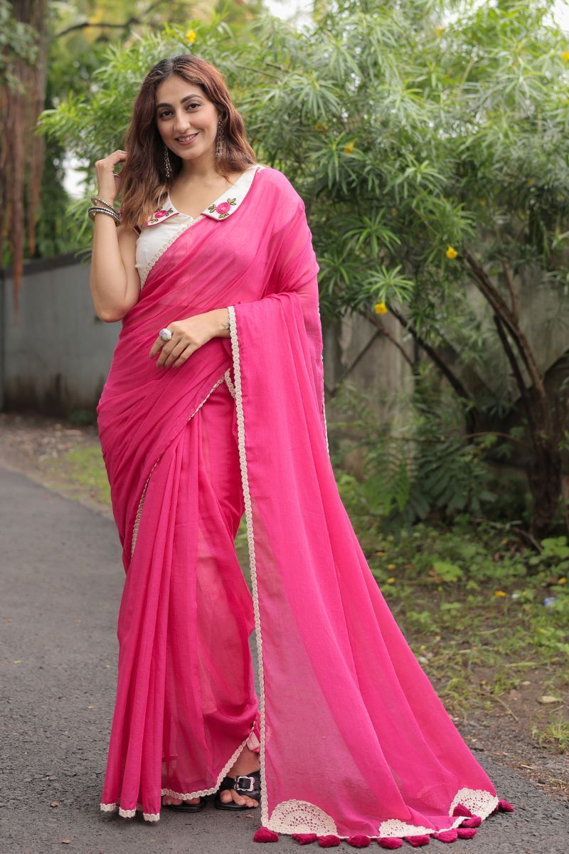 Phoolwari Mul Cotton Saree with Hand Embroidered Blouse