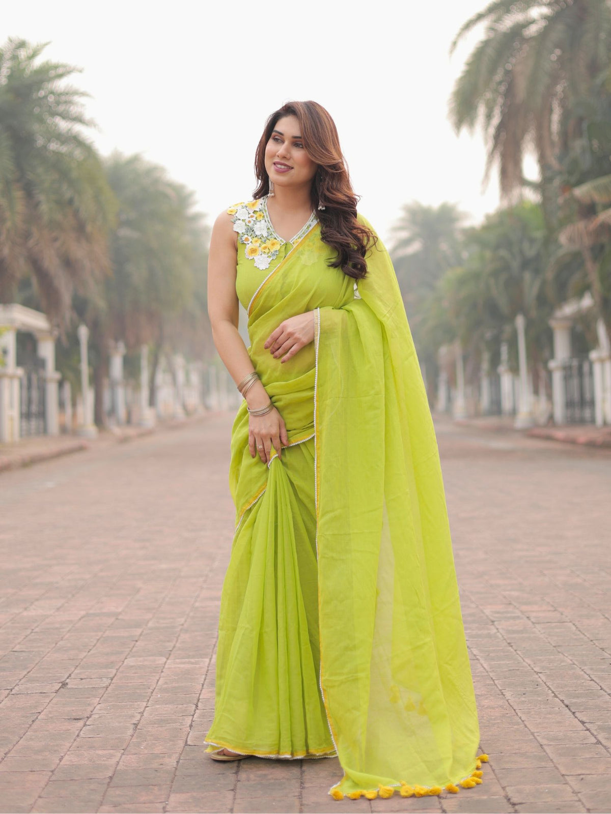 Green Pearl- mul cotton saree with blouse