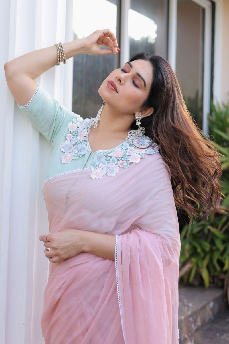 Peony mul cotton saree with blouse