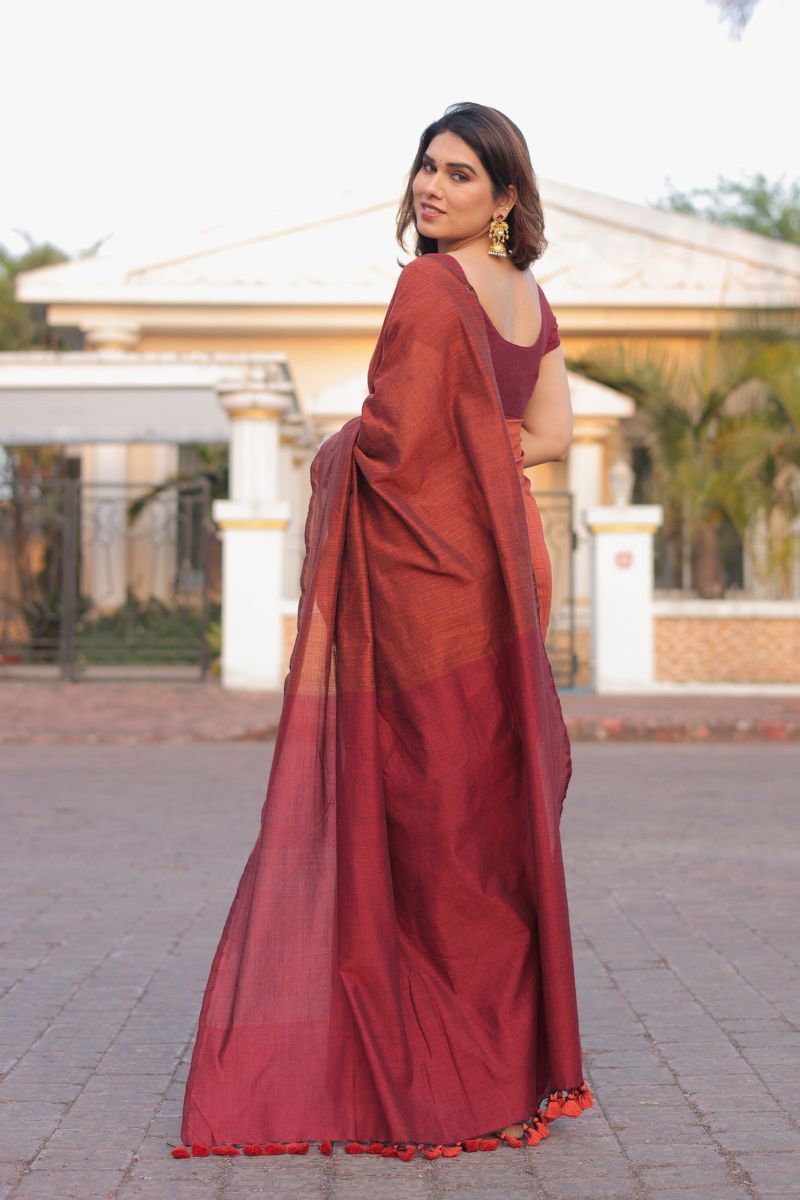 Tara dual color cotton saree with blouse