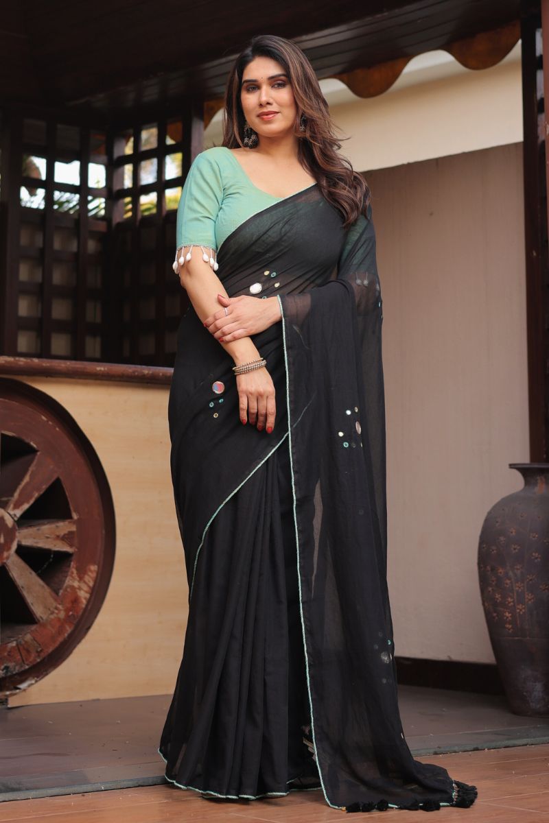 Black honey hand embroidered saree with blouse