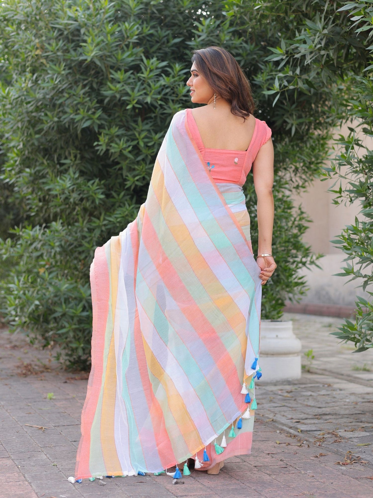 Dandelion multi stripes saree with blouse
