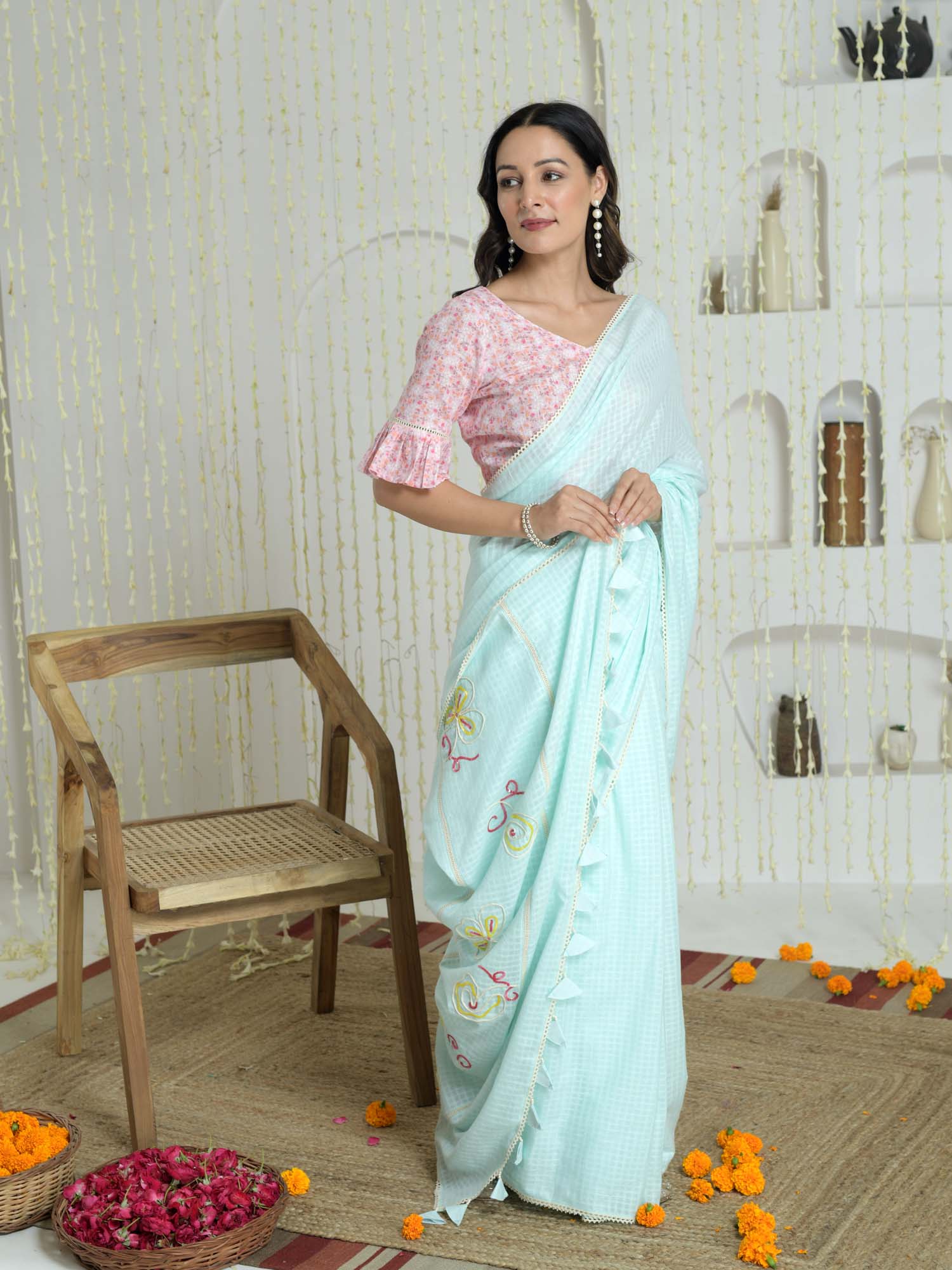 Sky Blue Khadi Cotton Handloom Sarees (Add to Cart Get 15% Extra Disco –  Dailybuyys