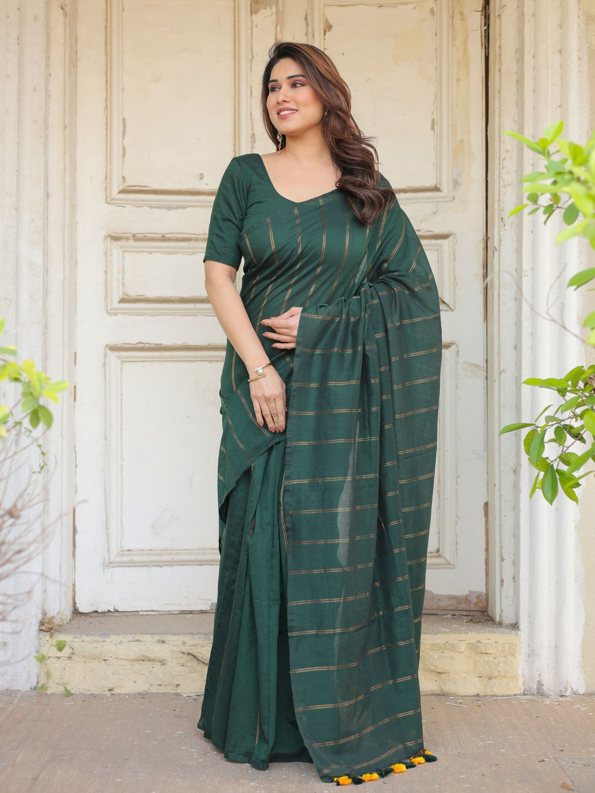 Green Meadows cotton saree with blouse