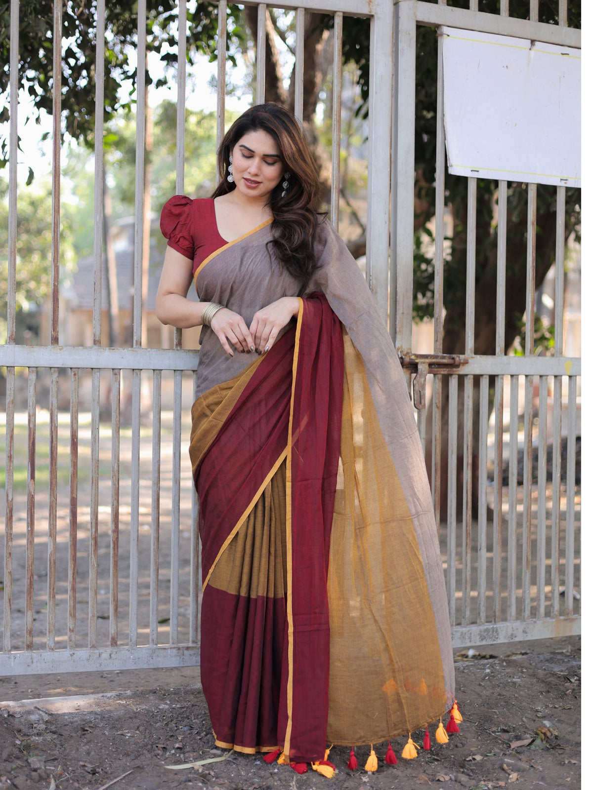 Sindoori mul cotton saree with blouse