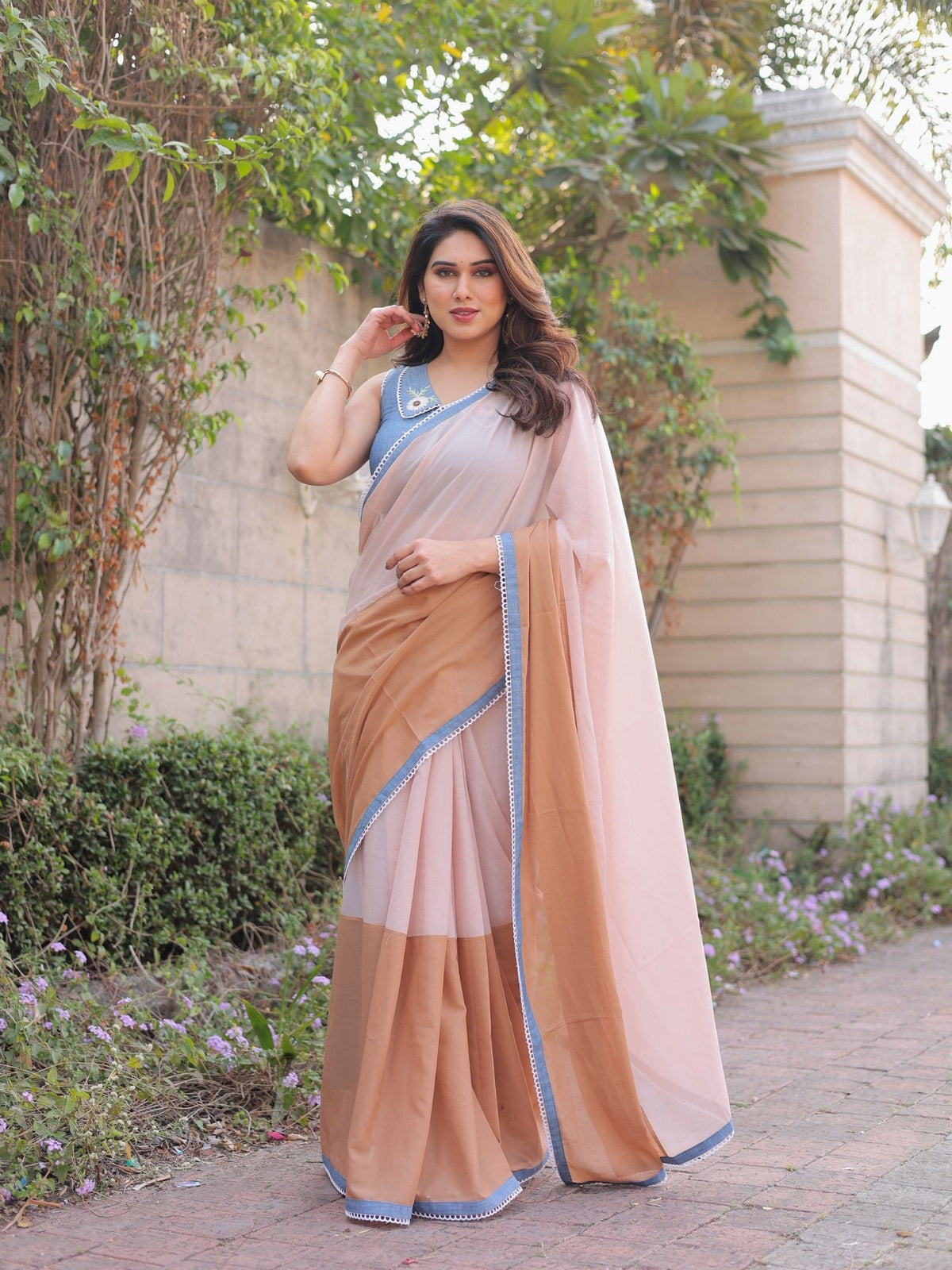 Daisy dual color saree with denim blouse