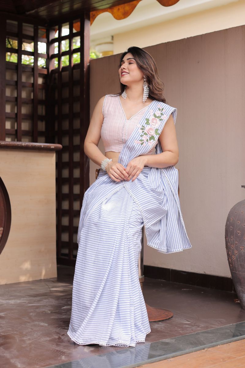 Spring Letter pleated pallu saree with blouse