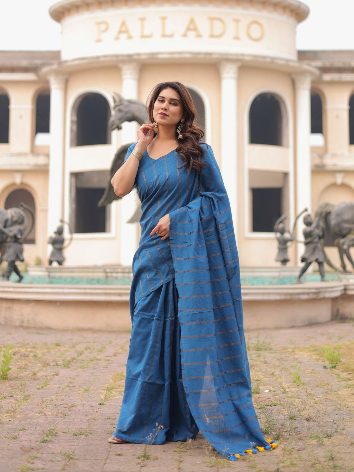 Blue waves cotton saree with blouse