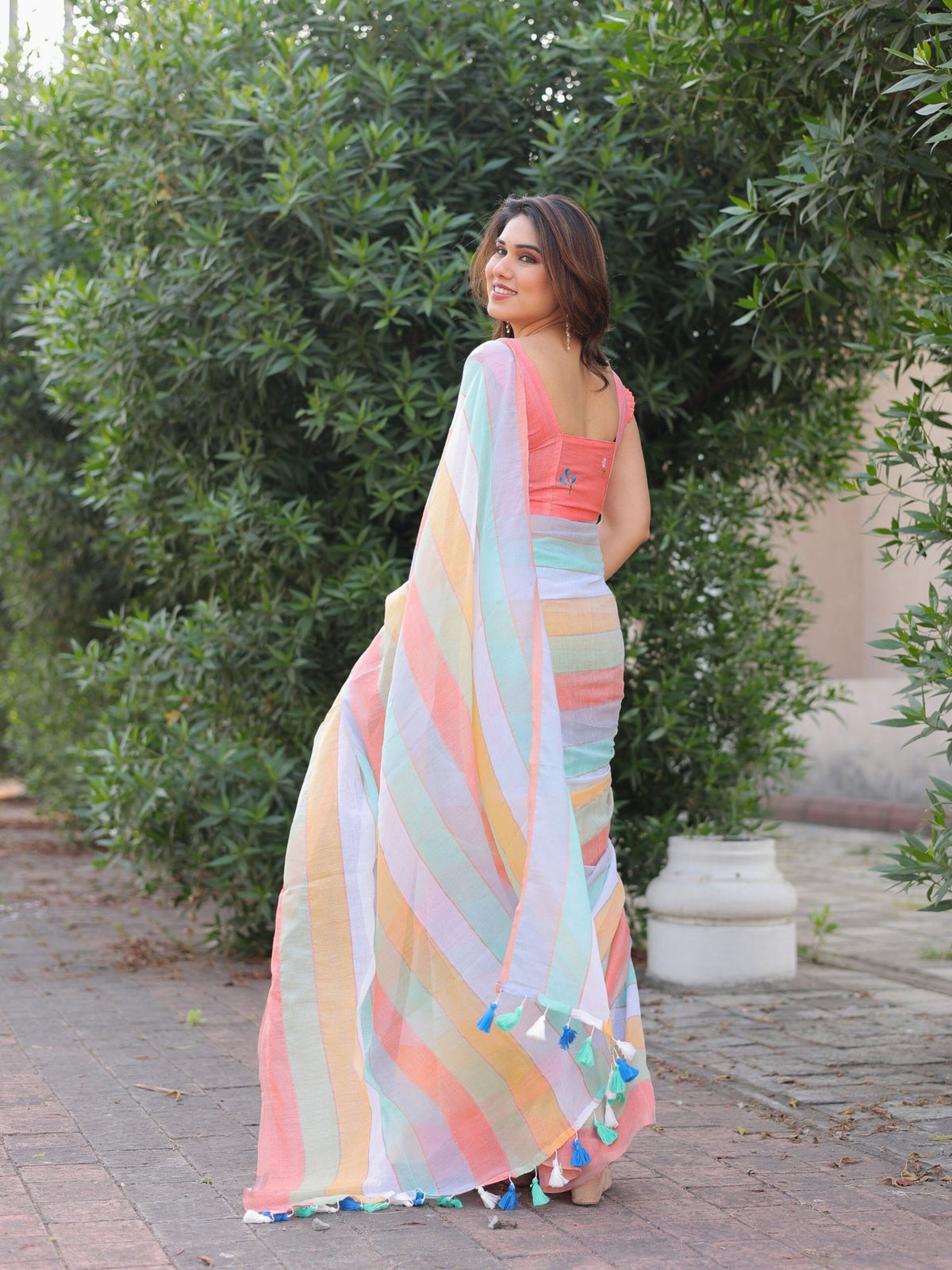 Dandelion multi stripes saree with blouse