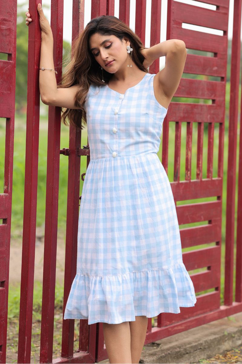 Blue Gingham Cotton Dress