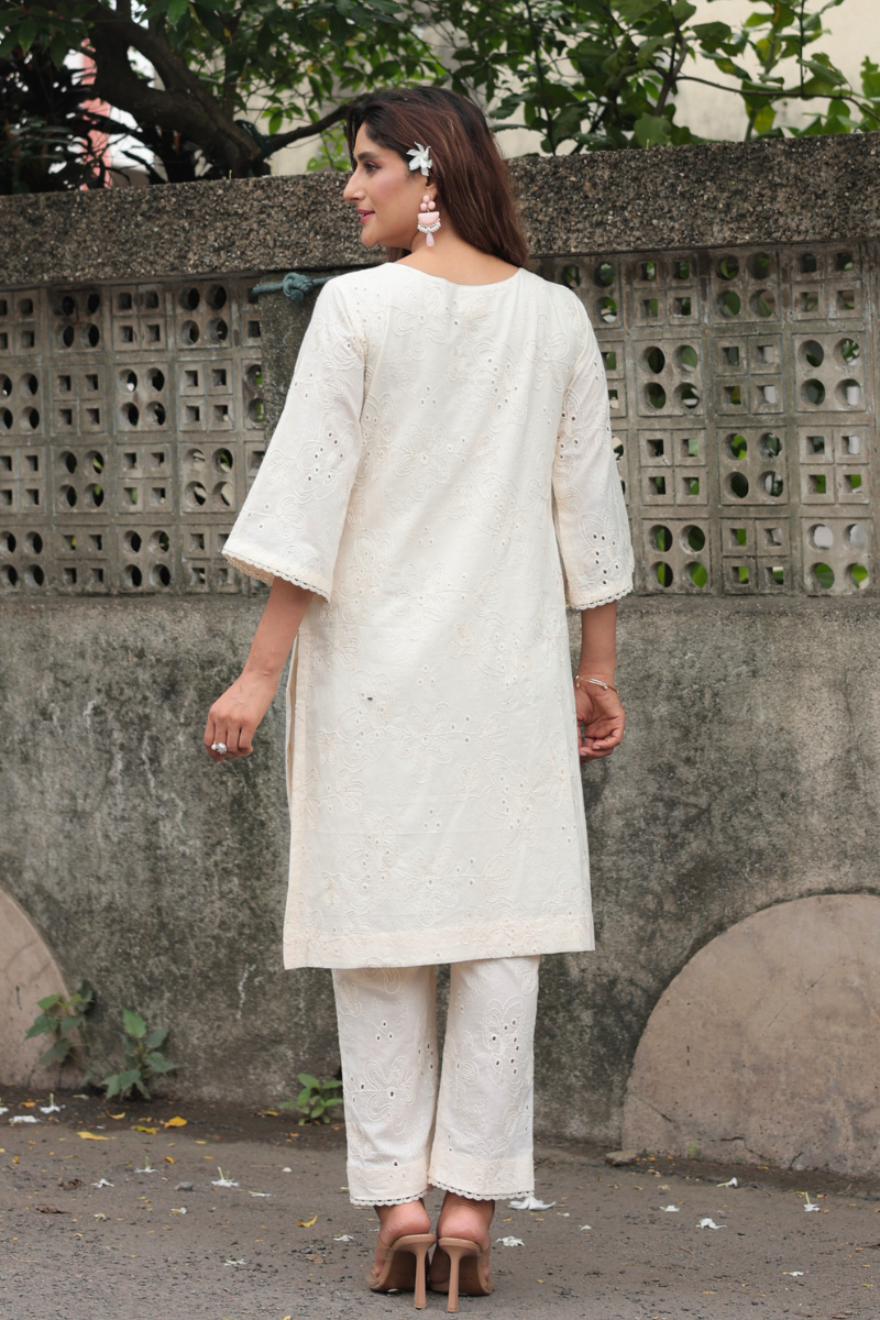 Ivory bloom self embroidery co-ord set