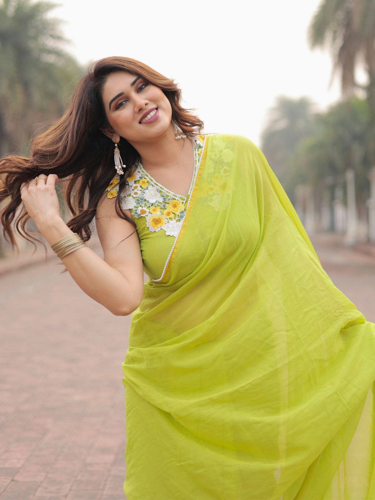 Green Pearl- mul cotton saree with blouse