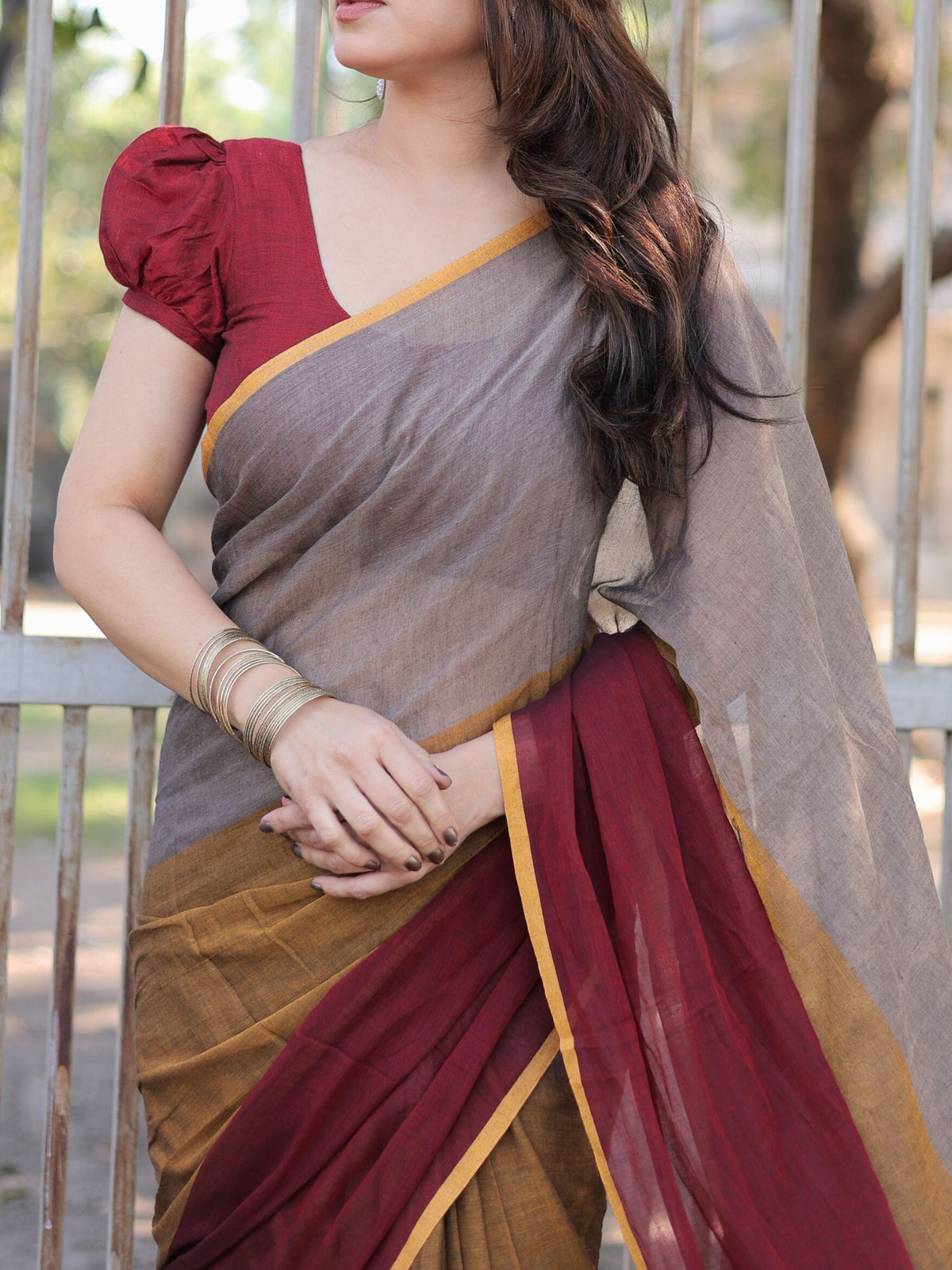 Sindoori mul cotton saree with blouse