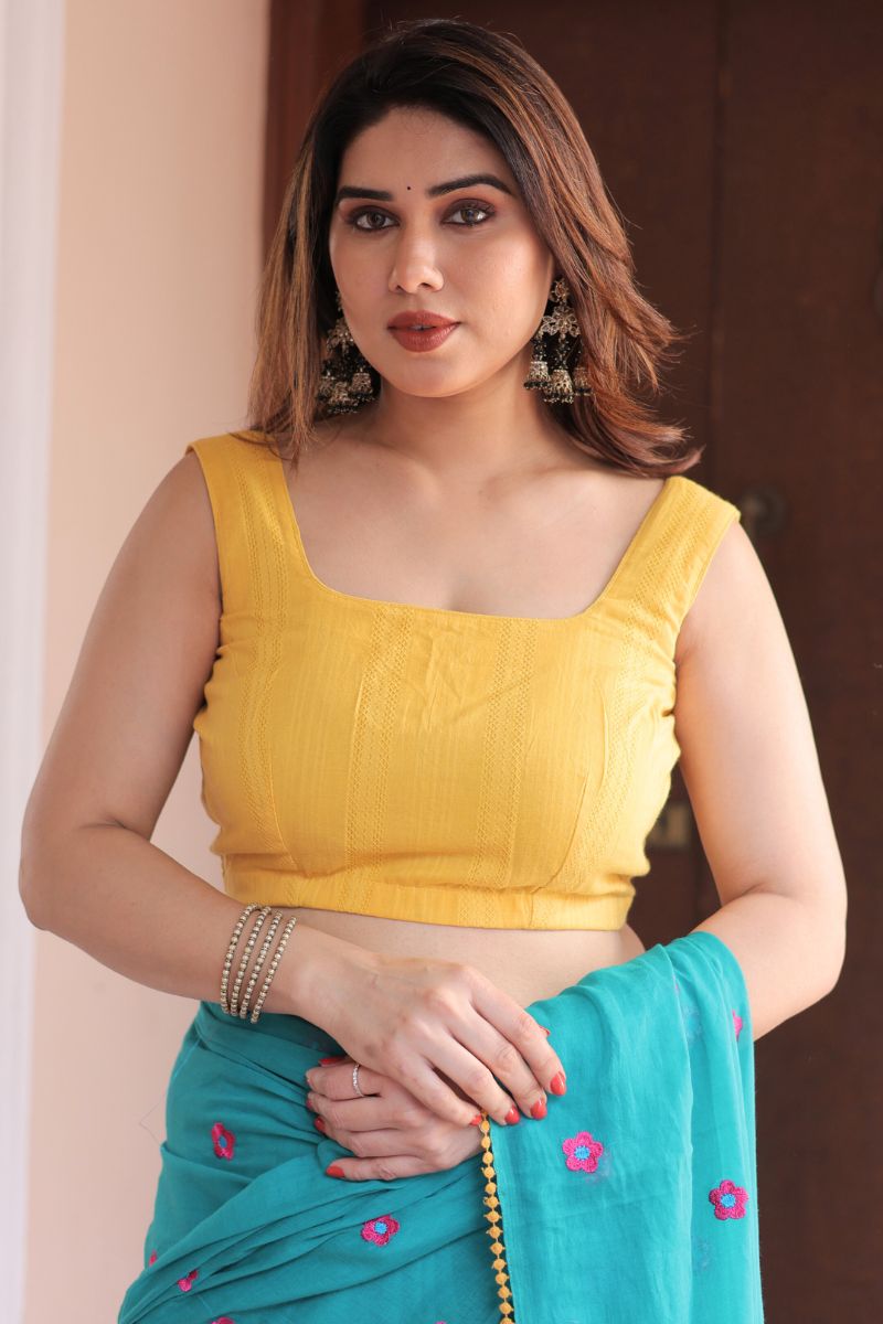 Medha flower embroidery mul cotton saree with blouse