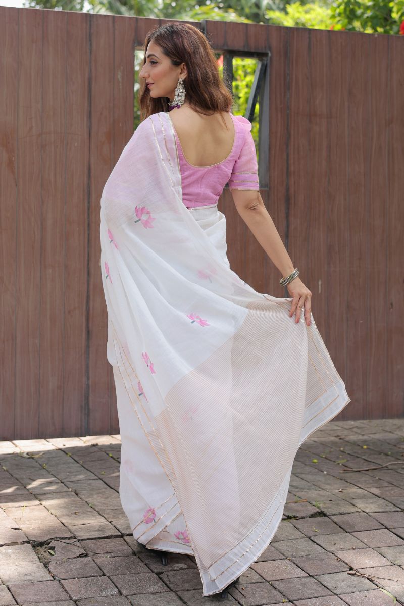Lotus Whisper White printed saree with blouse