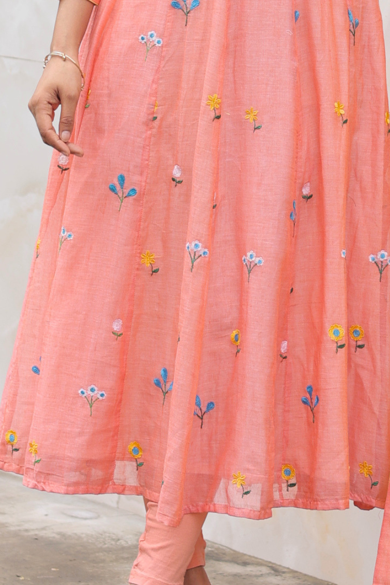Marigold peach anarkali kurta and dupatta set