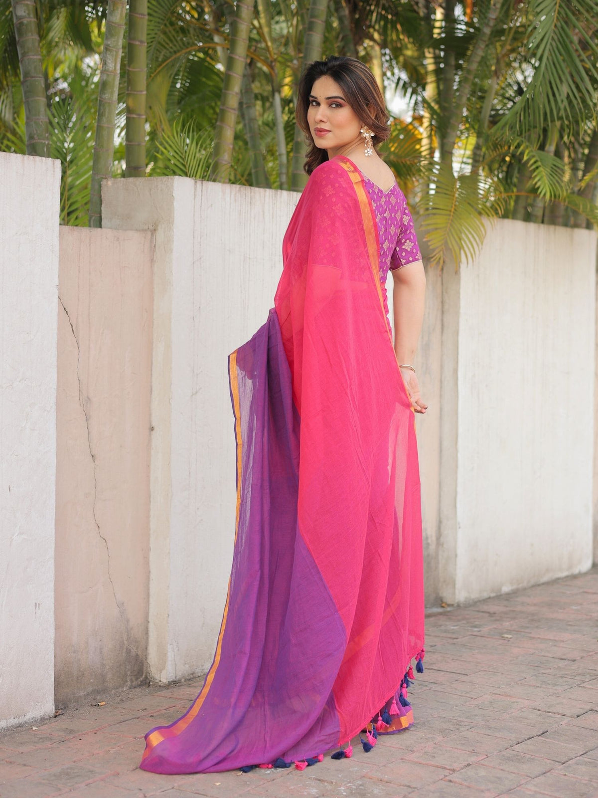 Sita dual color cotton saree with blouse