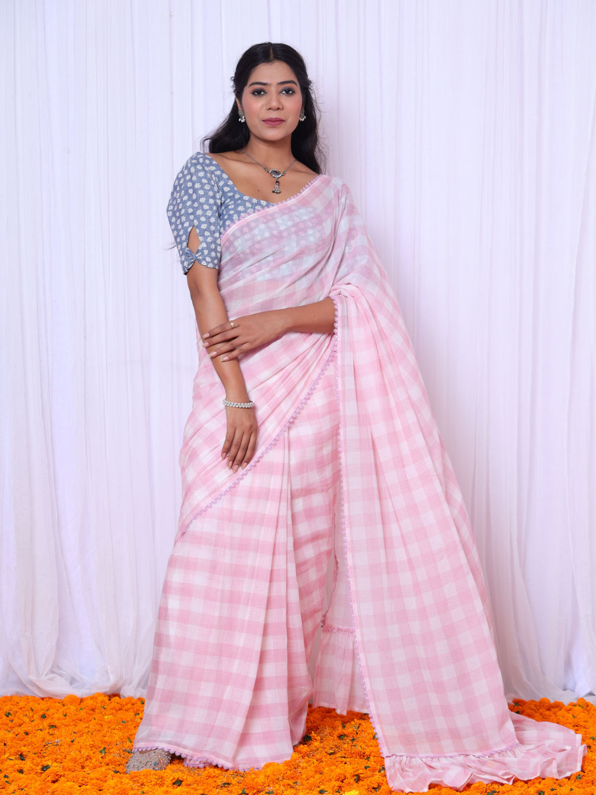 Kaveri-ruffle saree with denim blouse