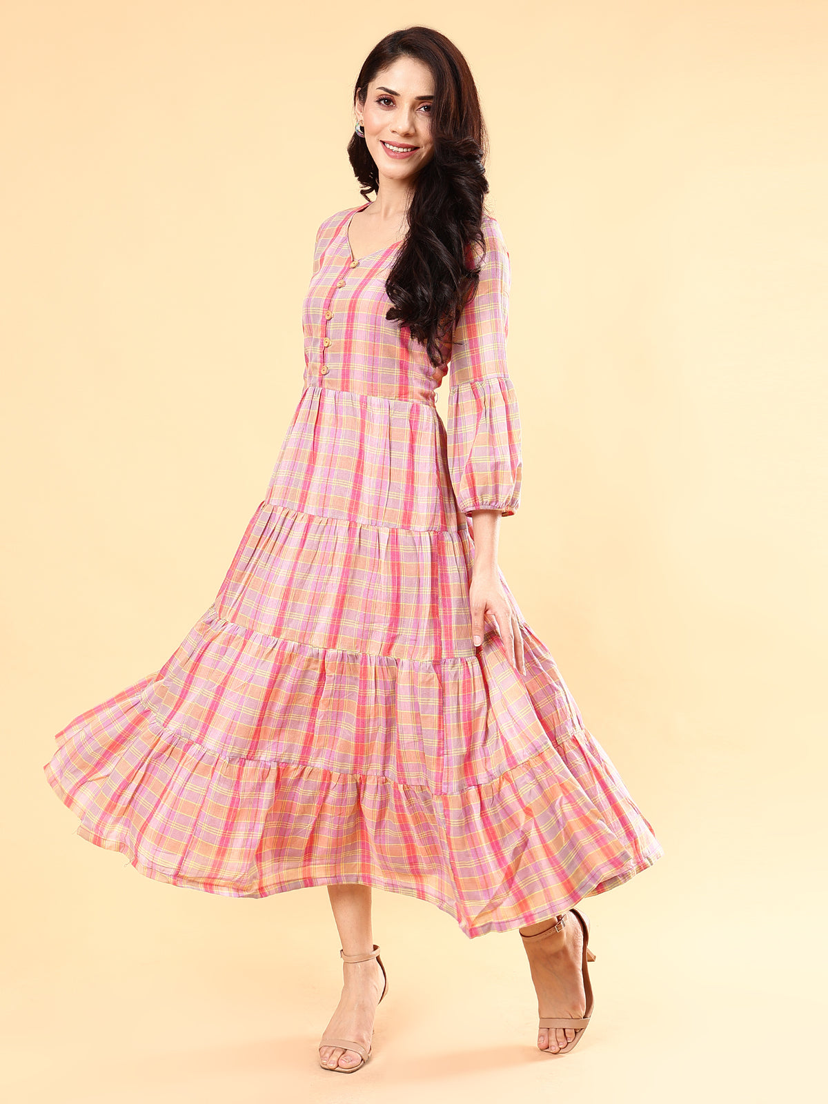 Diva Multi Checks Flared Dress