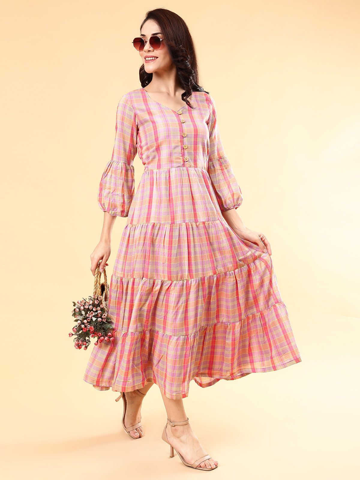 Diva Multi Checks Flared Dress