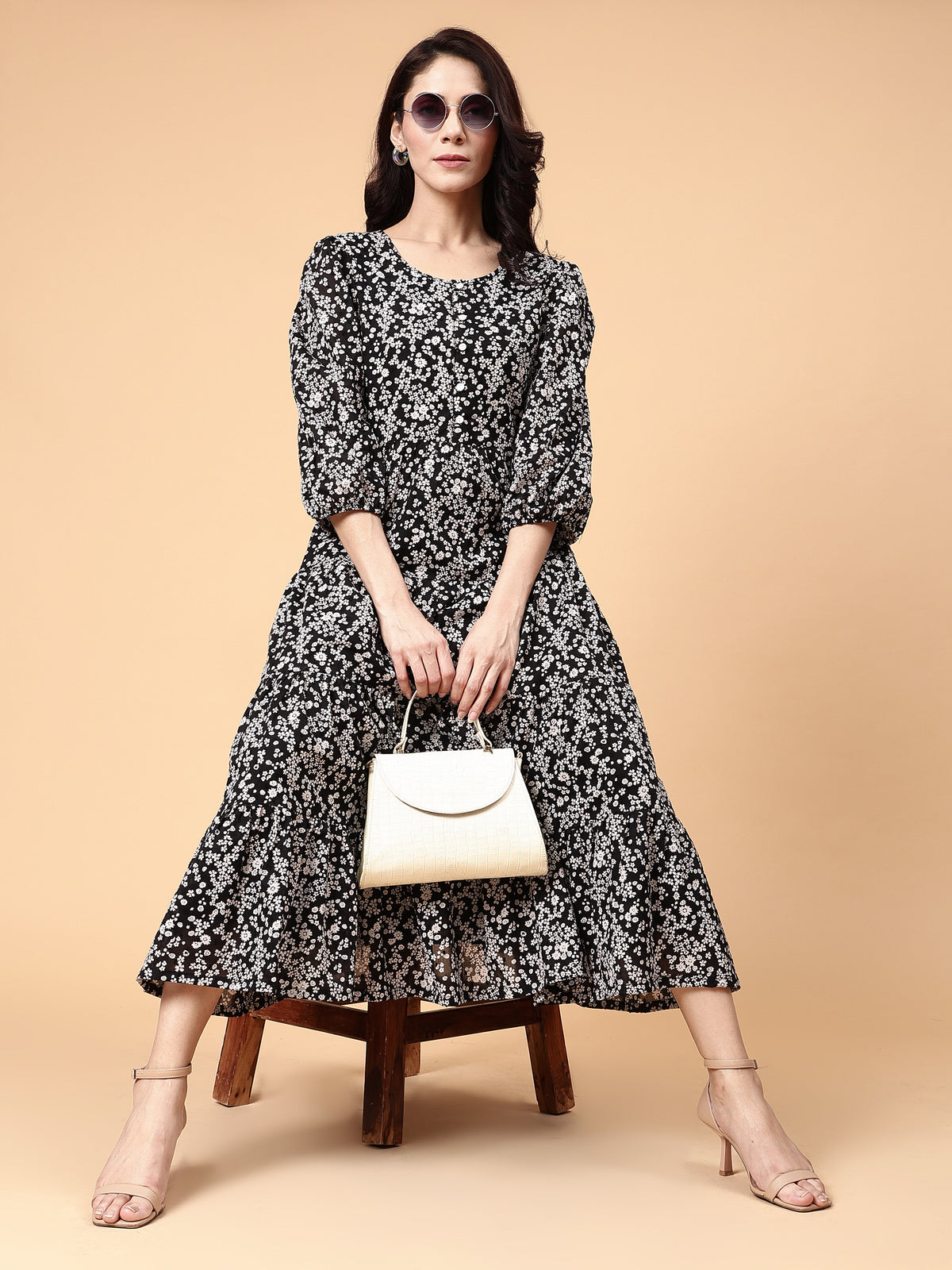 black and white dress cotton Side Cut-Out Flower Detail Black and White Mini Dress