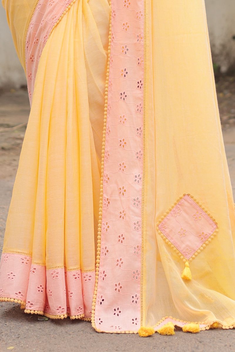 Kanak Mul Cotton Saree with Schiffli Blouse