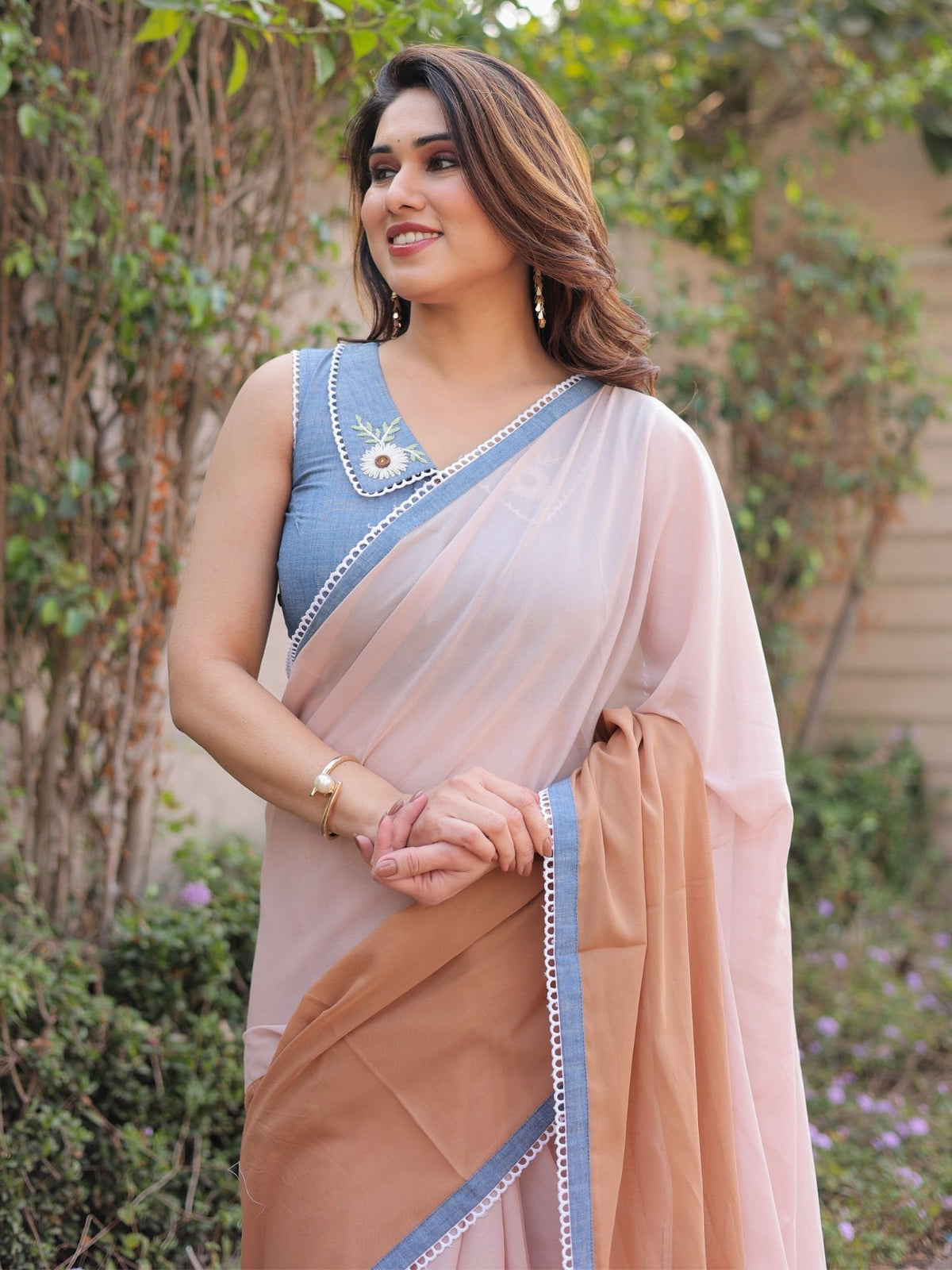Daisy dual color saree with denim blouse