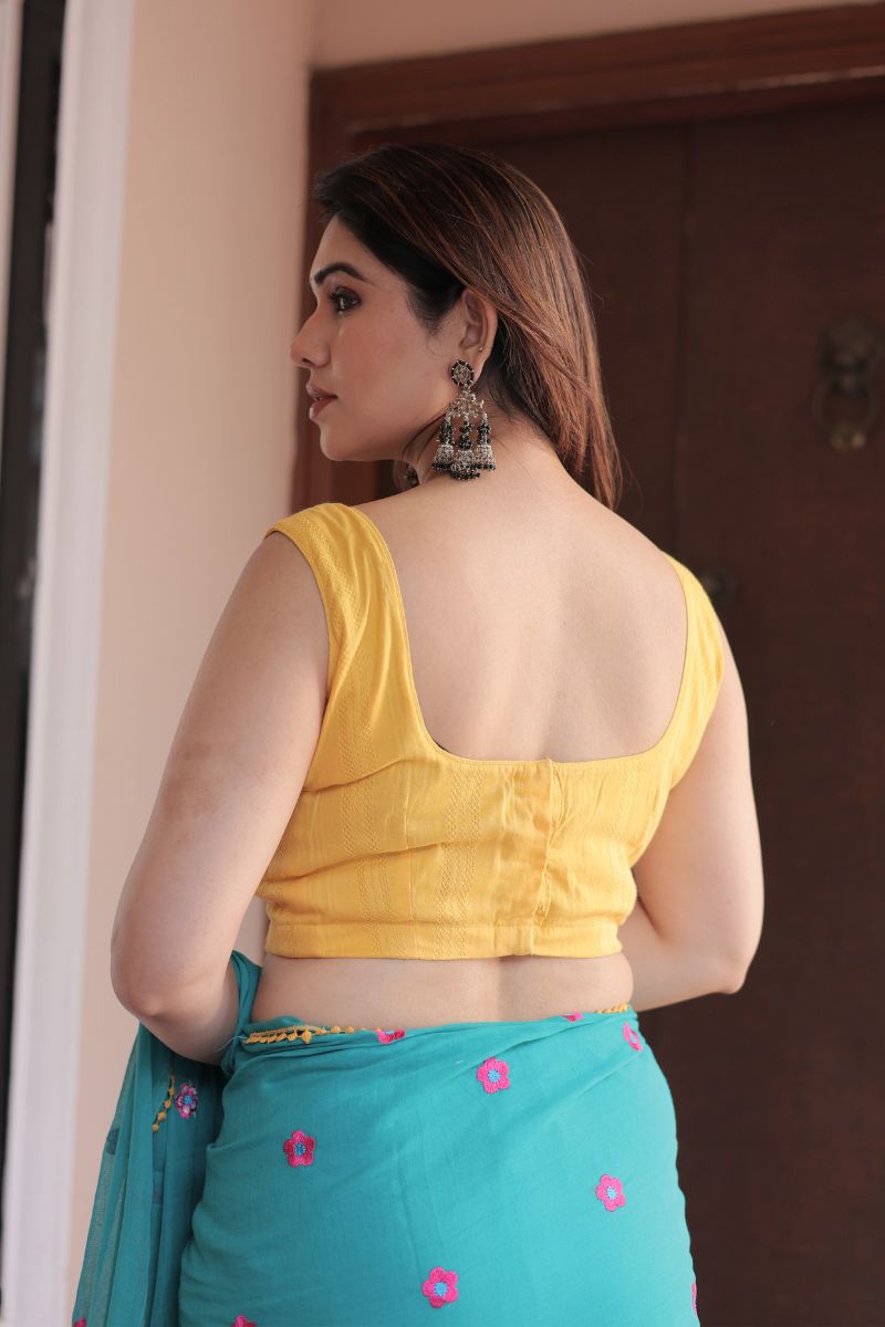 Medha flower embroidery mul cotton saree with blouse