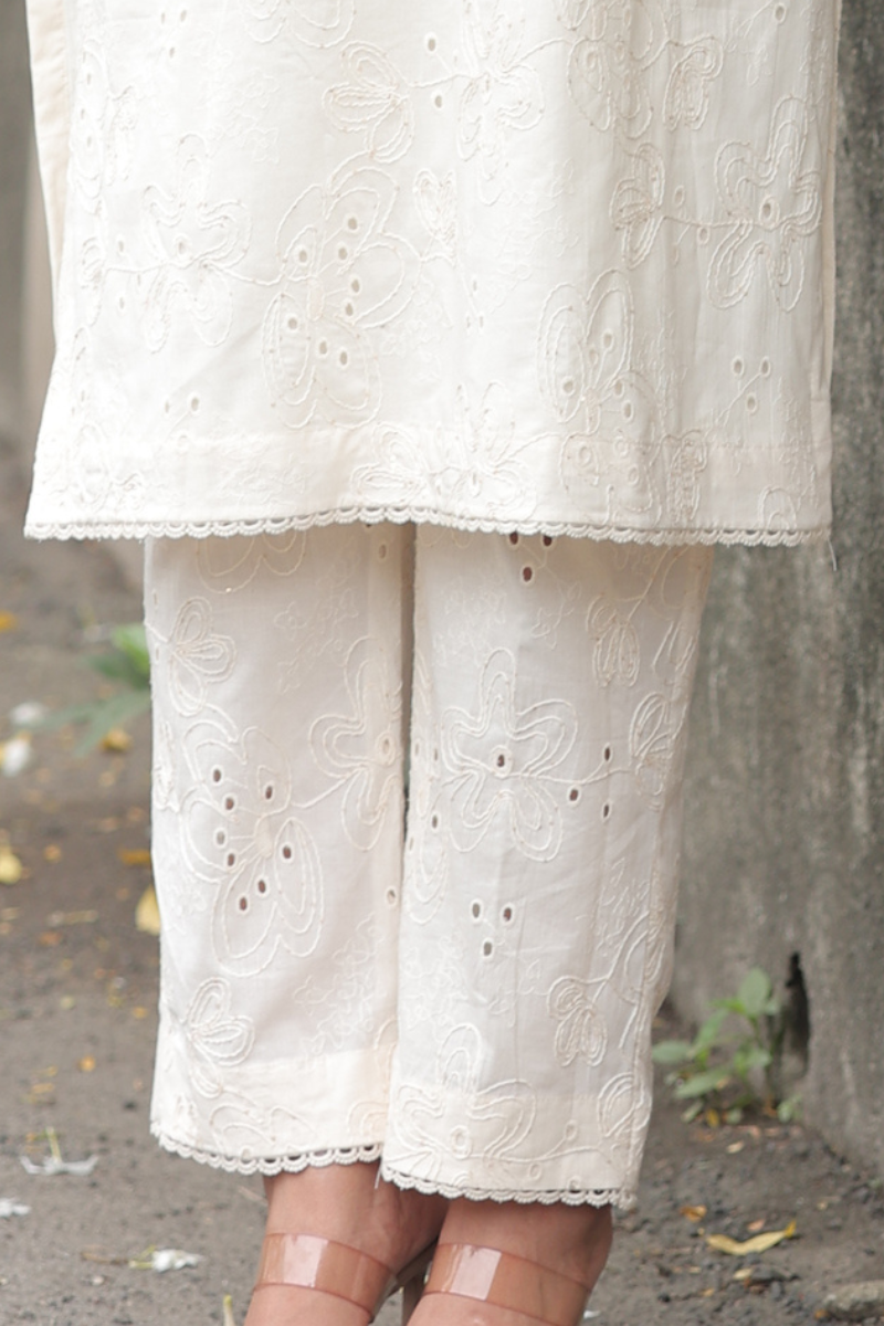 Ivory bloom self embroidery co-ord set