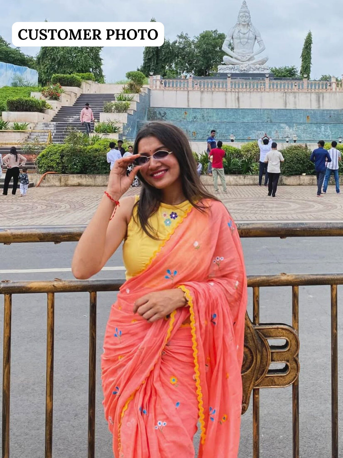Ganik peach embroidered saree with blouse