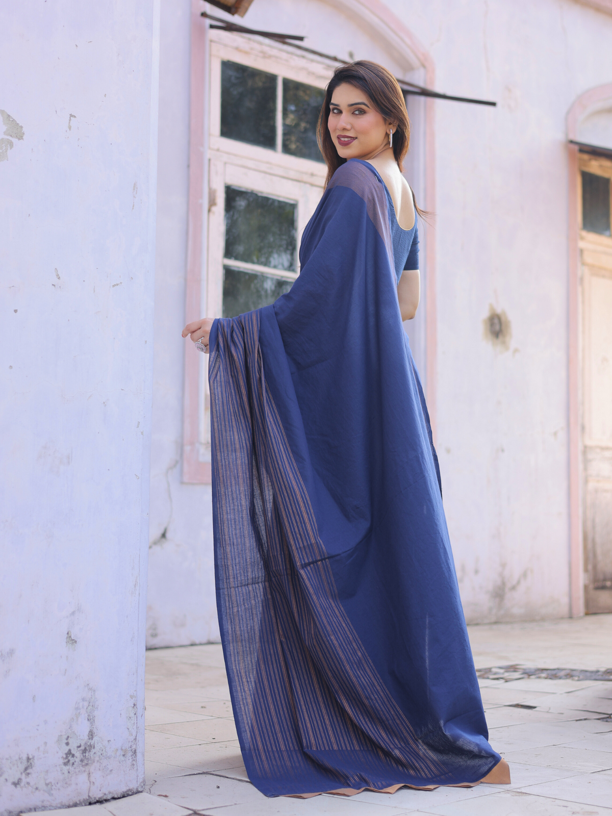 Midnight Bloom Cotton Saree With Embroidered Saree