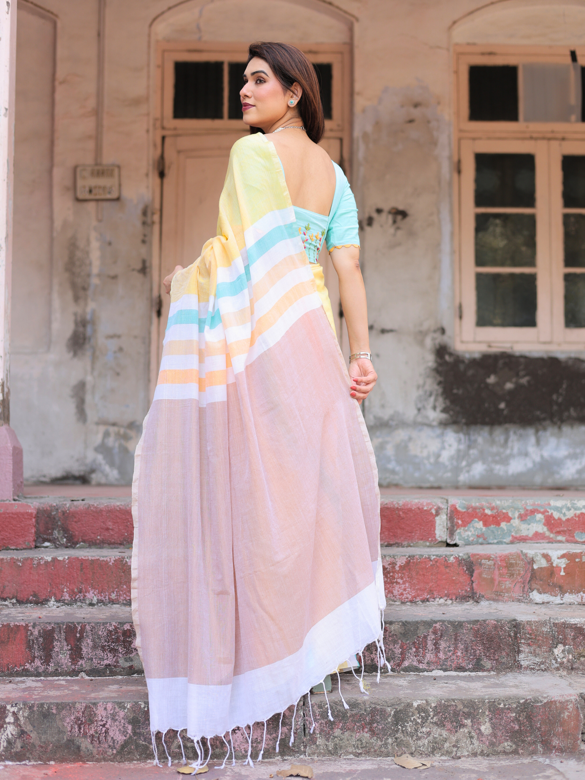 Sunstone Cotton Saree with Embroidered Blouse