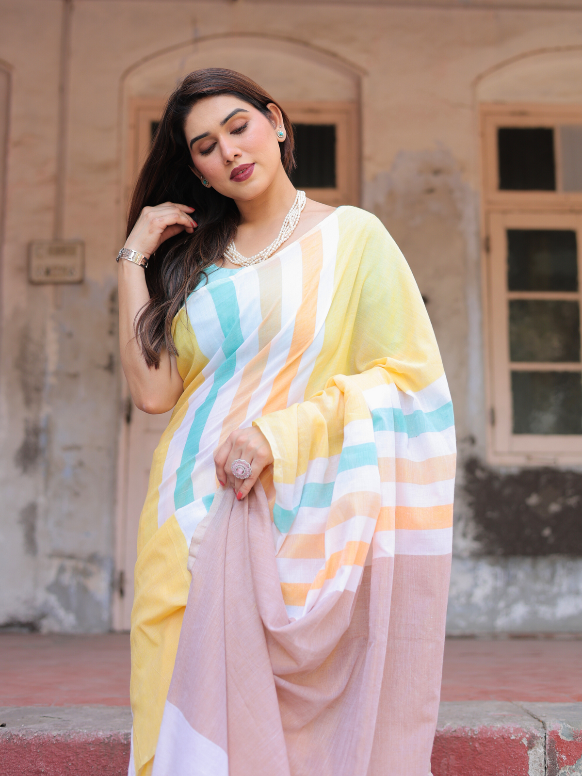 Sunstone Cotton Saree with Embroidered Blouse