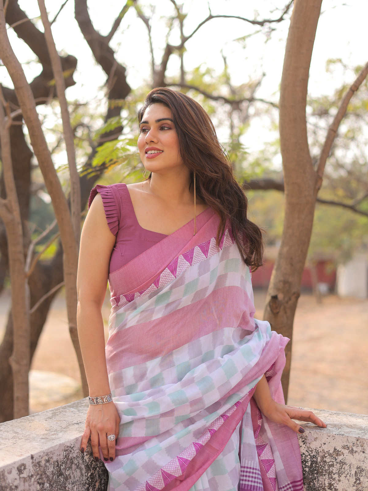 Saksham printed cotton saree with contrast blouse